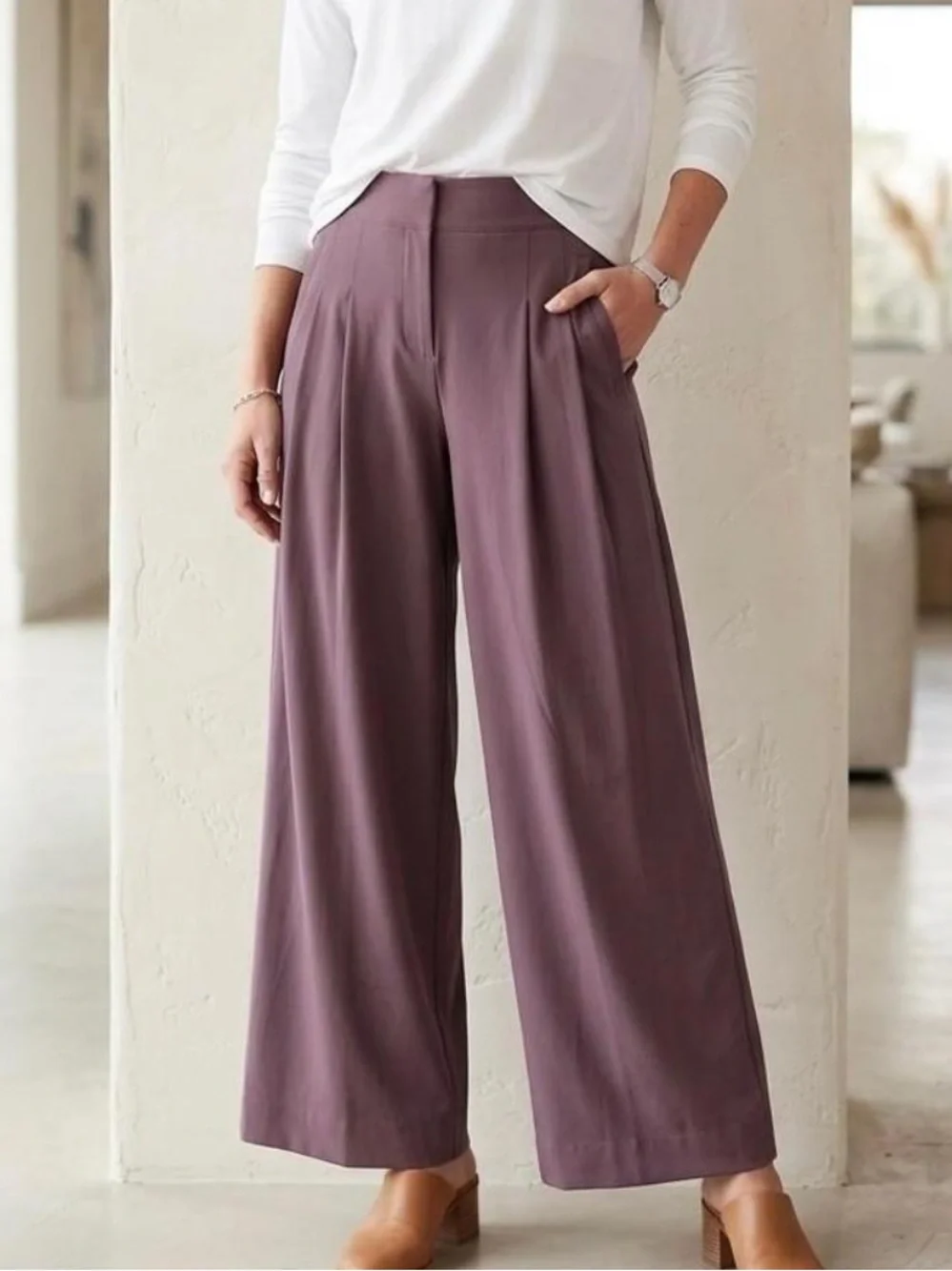 Athleta Pleated Wide-Leg Trousers in Dusty Mauve - Picture 4 of 4